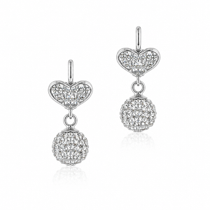 Radiant Heart & Crystal Sphere Earrings in 925 sterling silver – main view