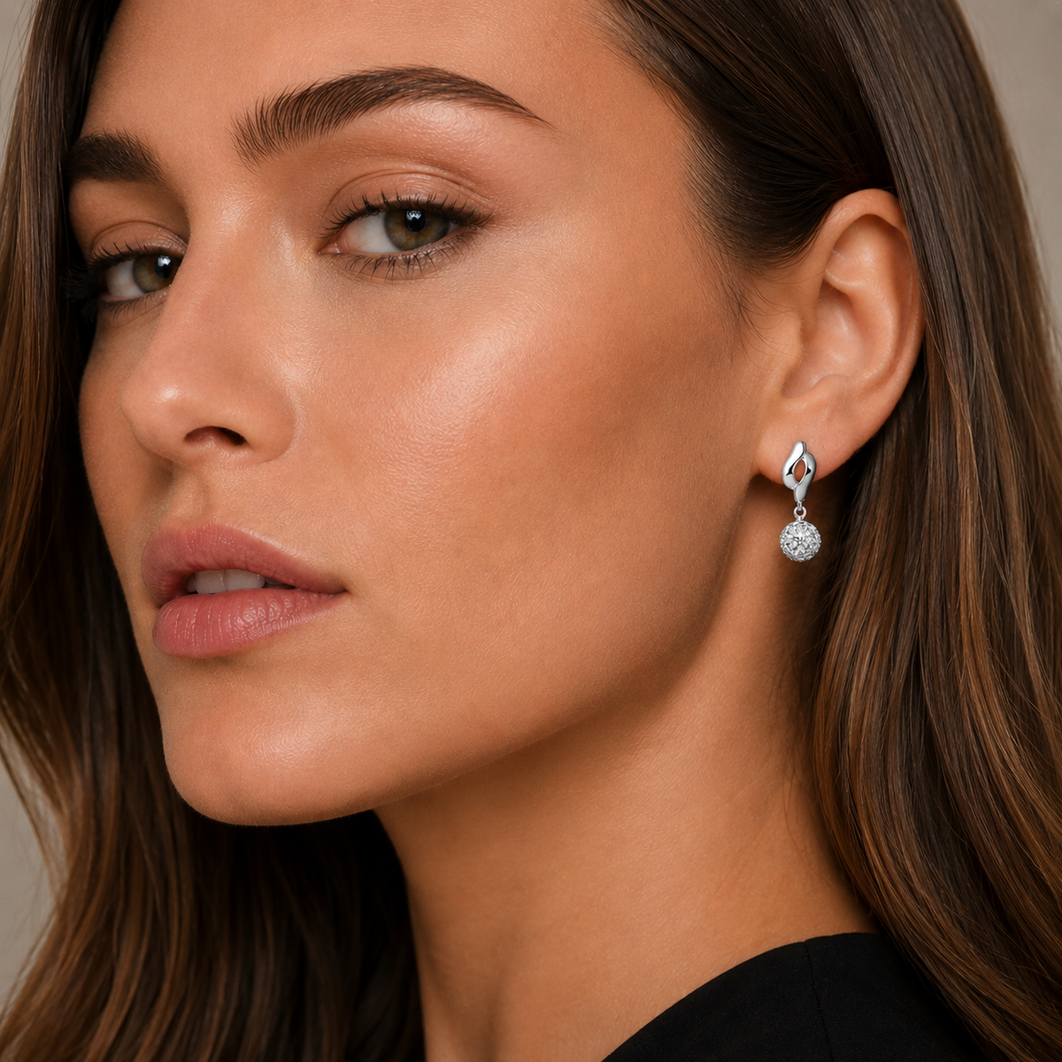 Sculpted Wave Ball Drop Earrings in 925 sterling silver – angle view