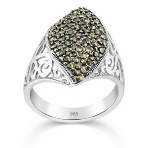Seraphine Marcasite Twisted Filigree Shield Ring in Sterling Silver – main view