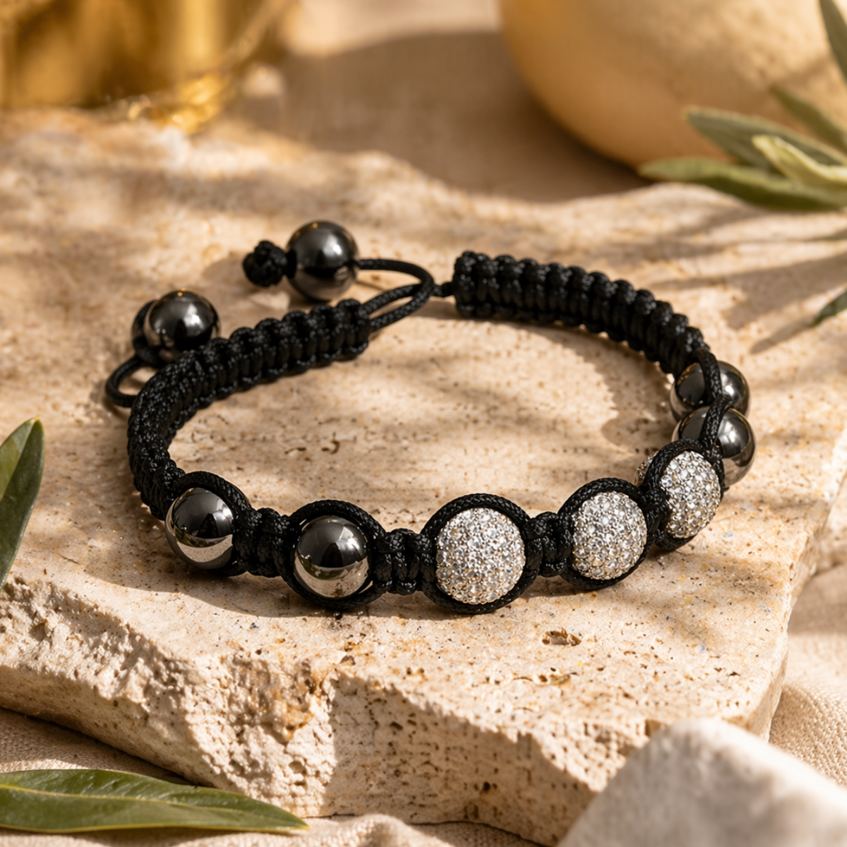 Three-Ball Shamballa Bracelet in 925 sterling silver – angle view