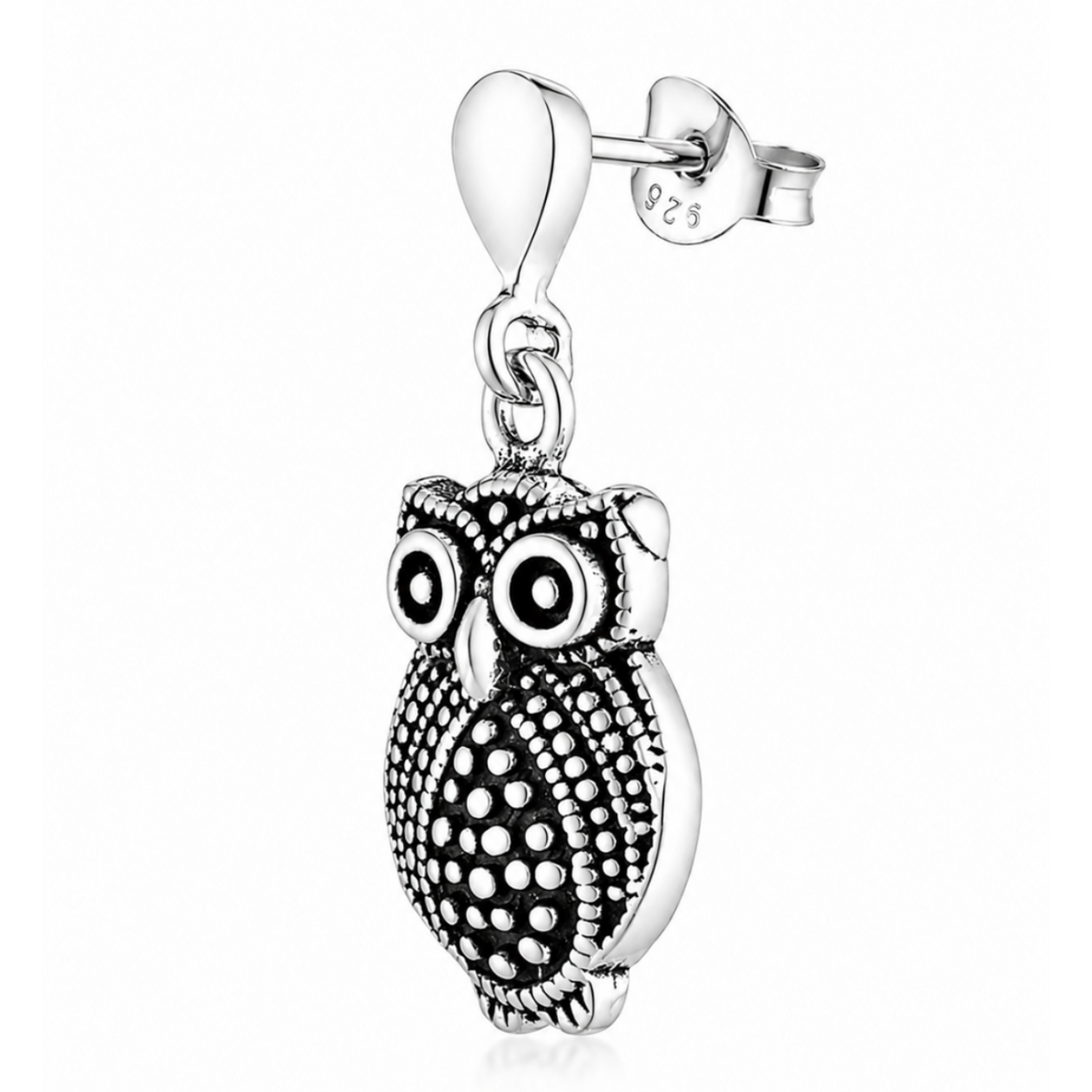 Antique Owl Drop Earrings in 925 sterling silver – side view