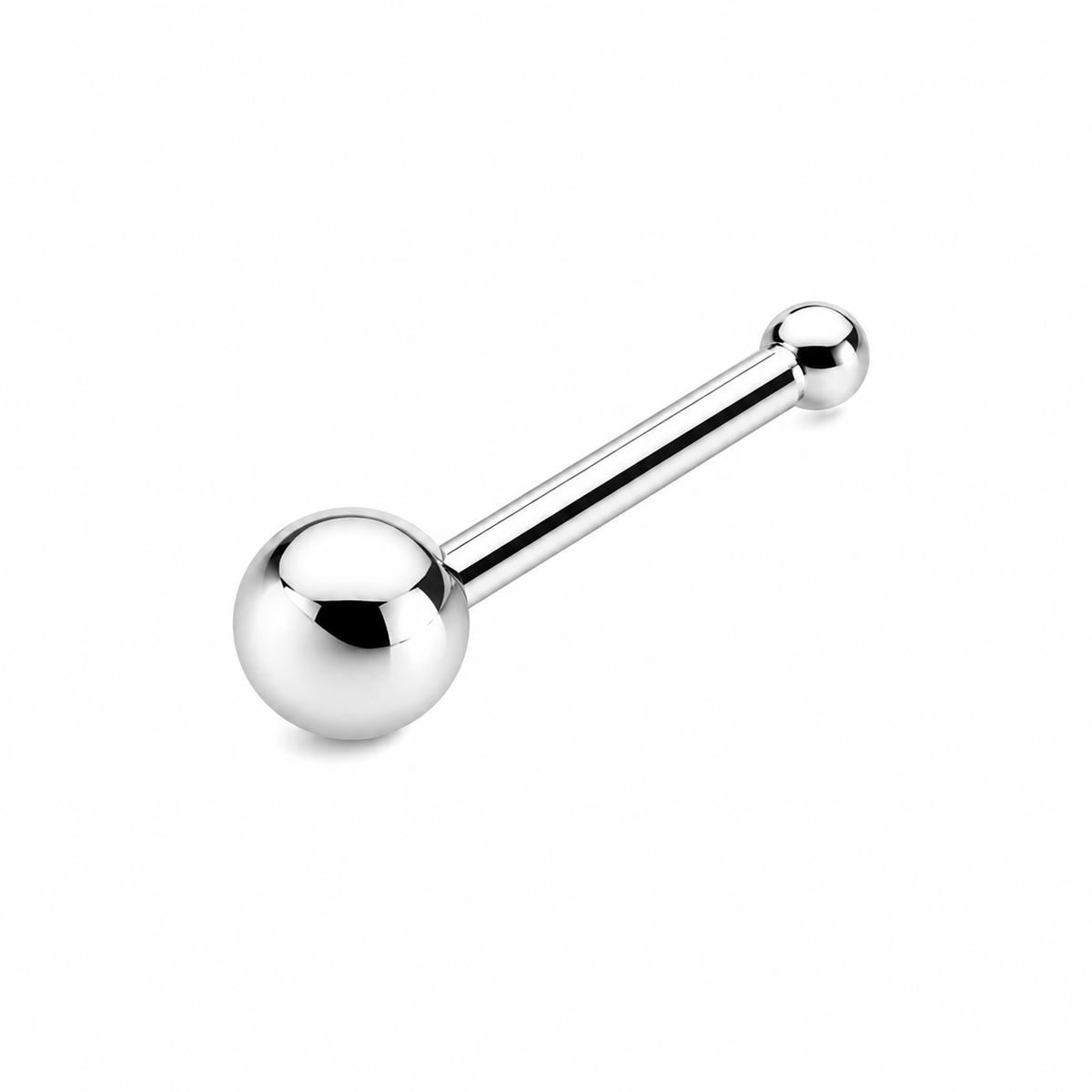 Polished Sphere Nose Bone Stud in 925 sterling silver – side view