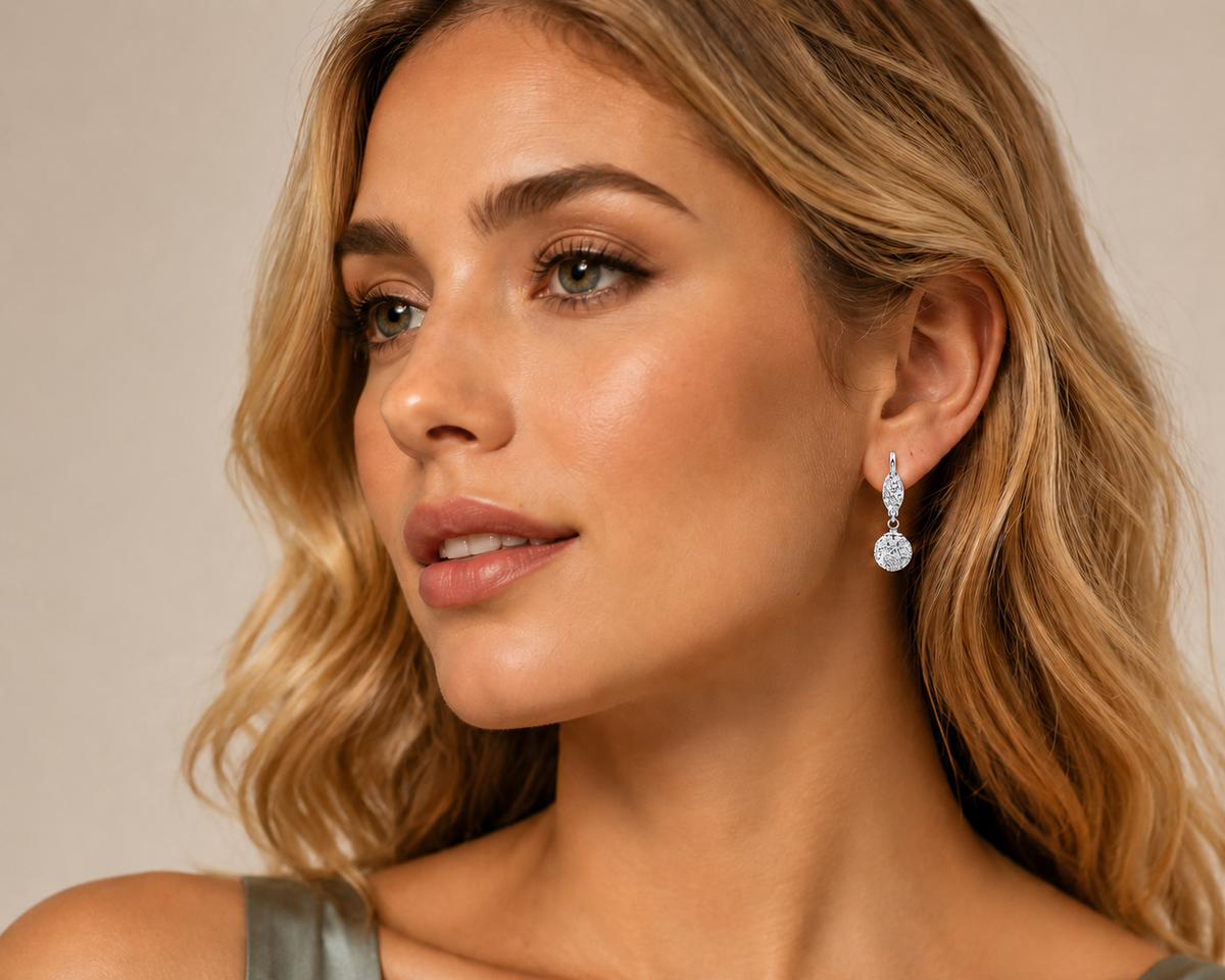 Celestial Drop Orb Earrings in 925 sterling silver – angle view