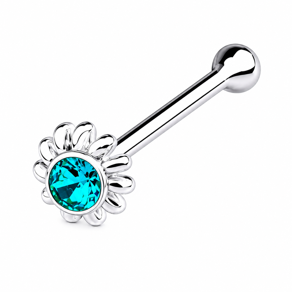 Floral Crystal Nose Bone Stud in 925 sterling silver – additional view