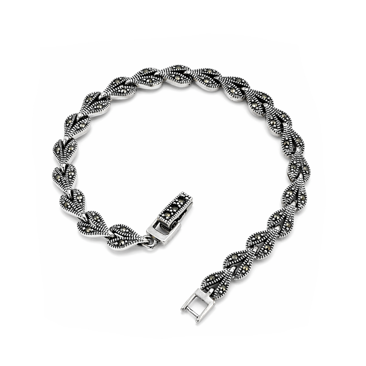 Marcasite Leaf Link Bracelet in 925 sterling silver – main view