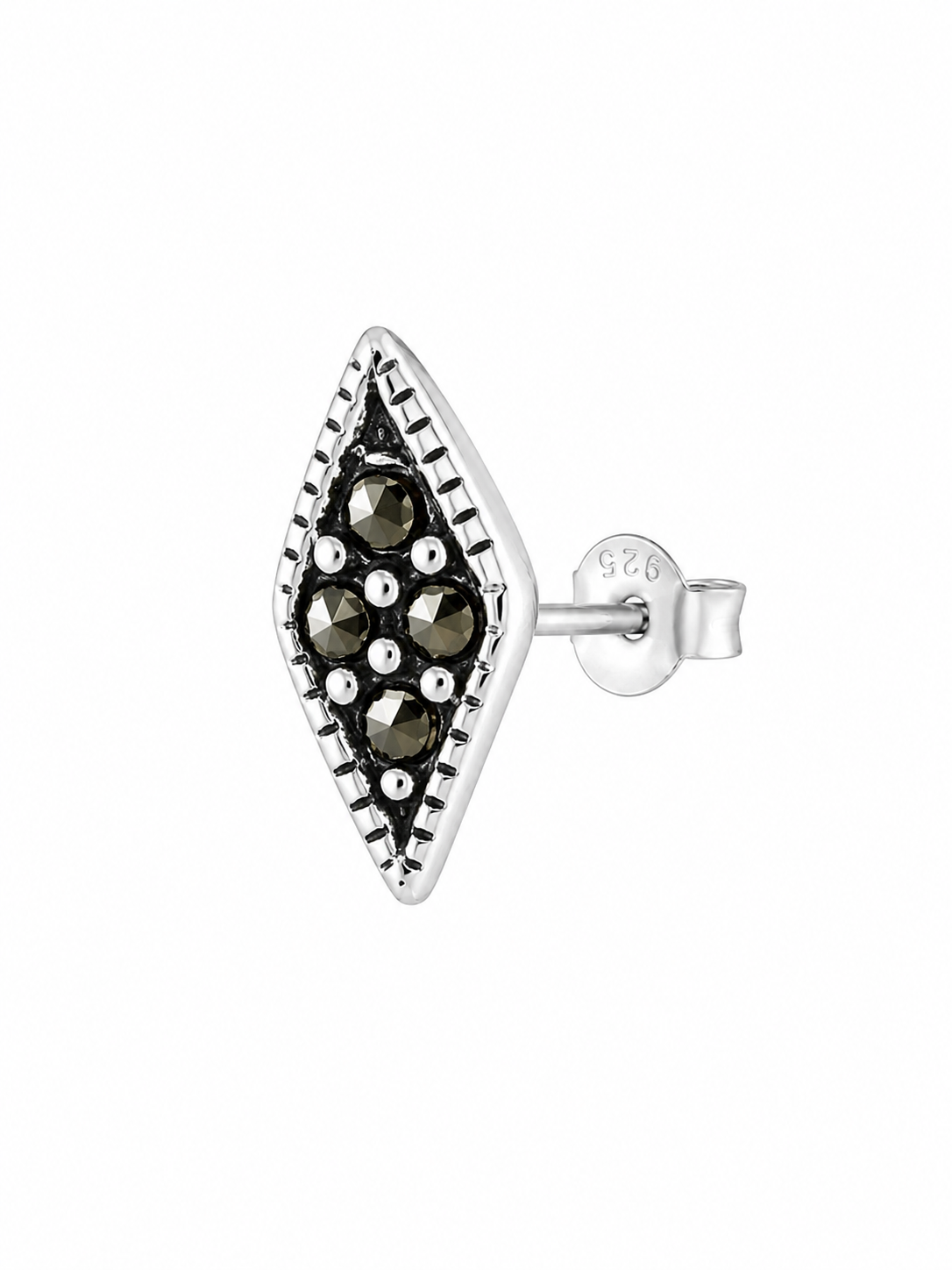 Celeste Marcasite Marquise Stud Earrings in 925 sterling silver – side view
