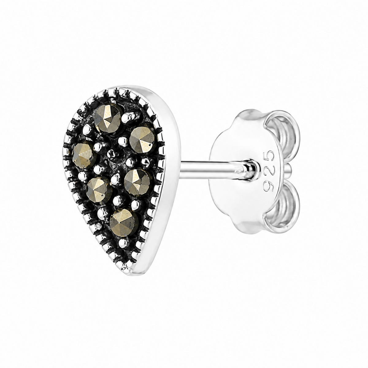 Vintage Marcasite Teardrop Stud Earrings in 925 sterling silver – side view