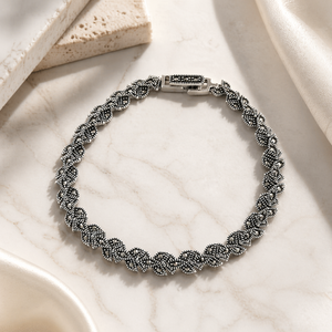 Marcasite Three Leaf Bracelet in 925 sterling silver – side view