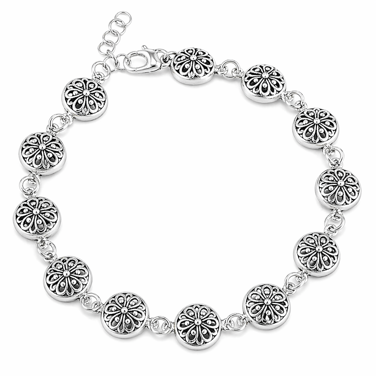 Round Floral Cut-Out Bracelet in 925 sterling silver – main view