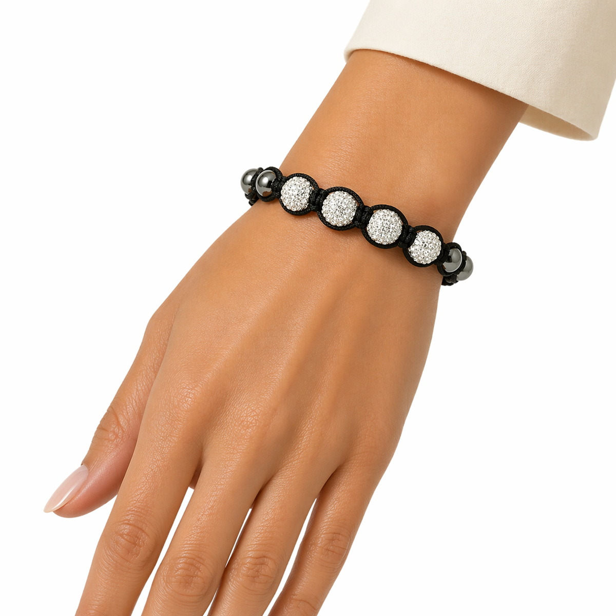 Five-Ball Shamballa Bracelet in 925 sterling silver – angle view