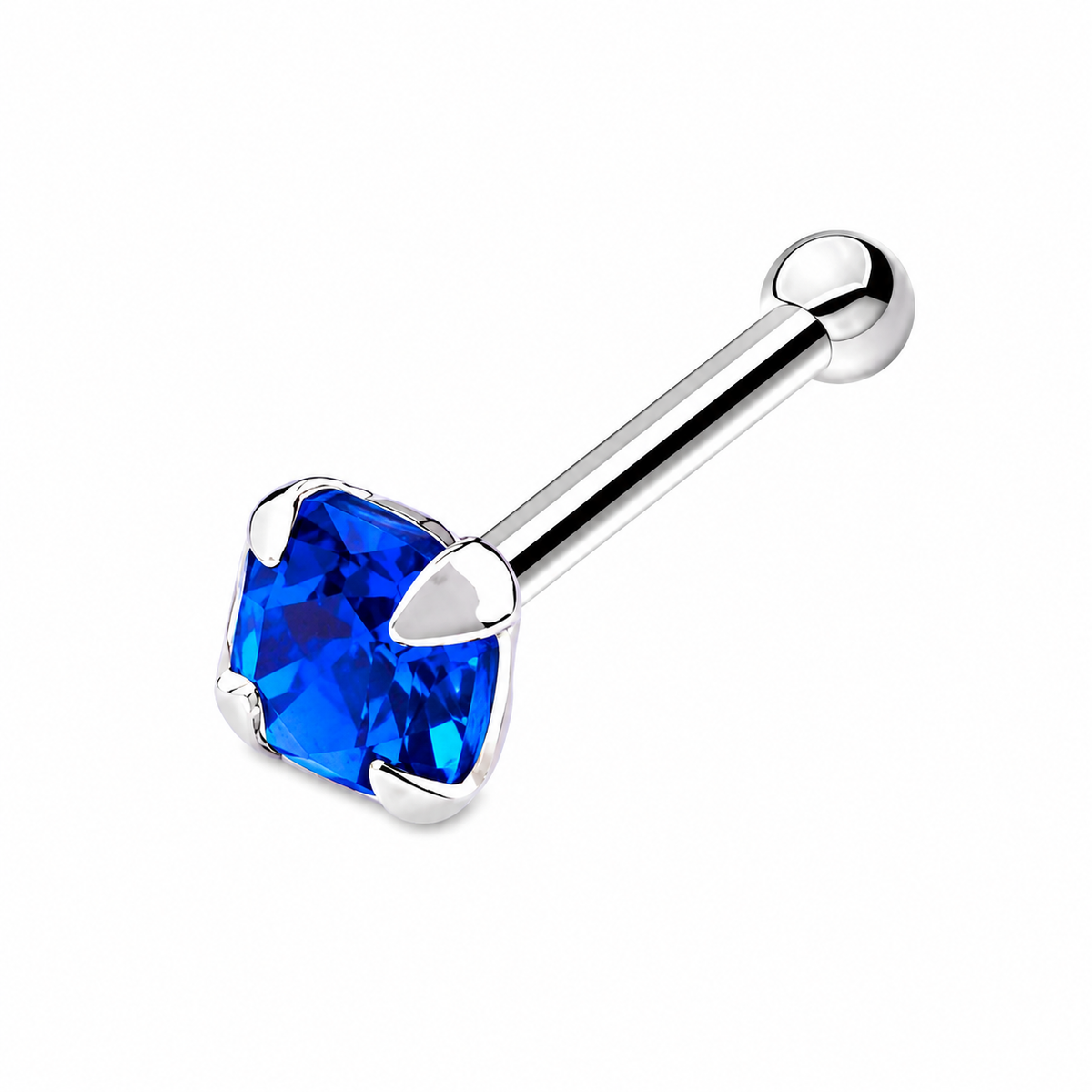 Square Crystal Nose Bone Stud in 925 sterling silver – angle view