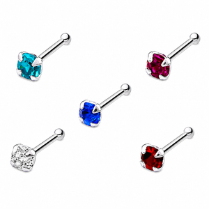 Square Crystal Nose Bone Stud in 925 sterling silver – main view