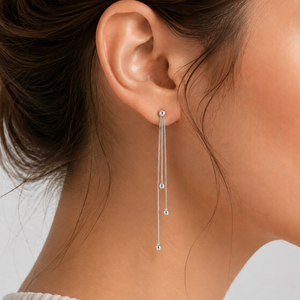 Triple Chain Ball Threader Earrings in 925 sterling silver – angle view