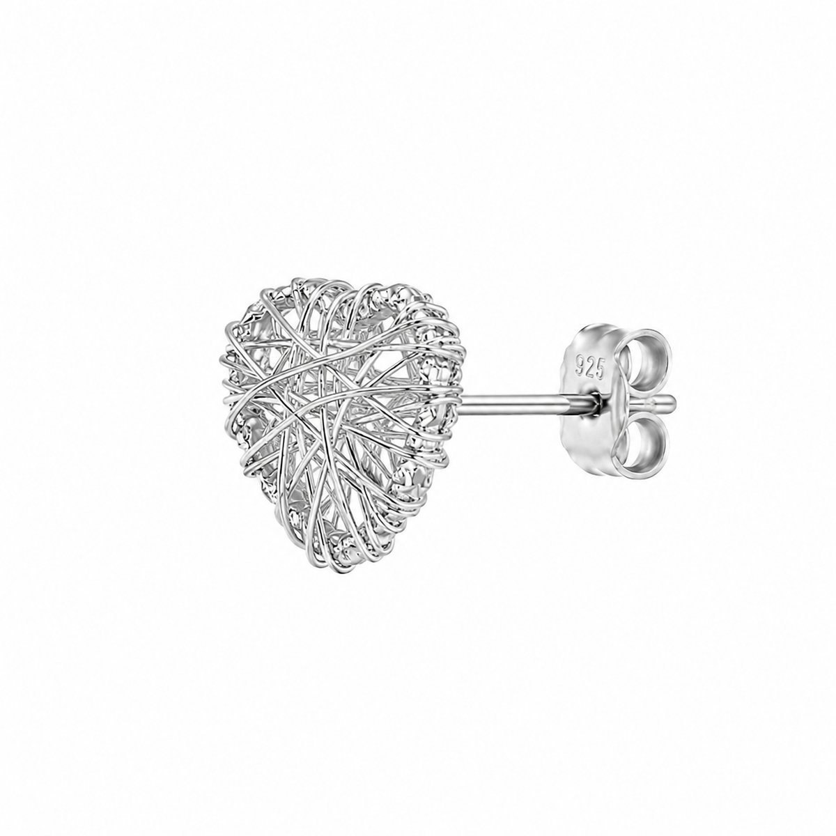 Sterling Silver Woven Heart Stud Earrings in 925 sterling silver – side view