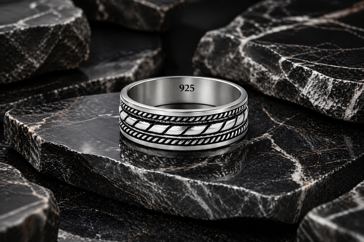 Twist Rope Band Ring in 925 sterling silver – side view