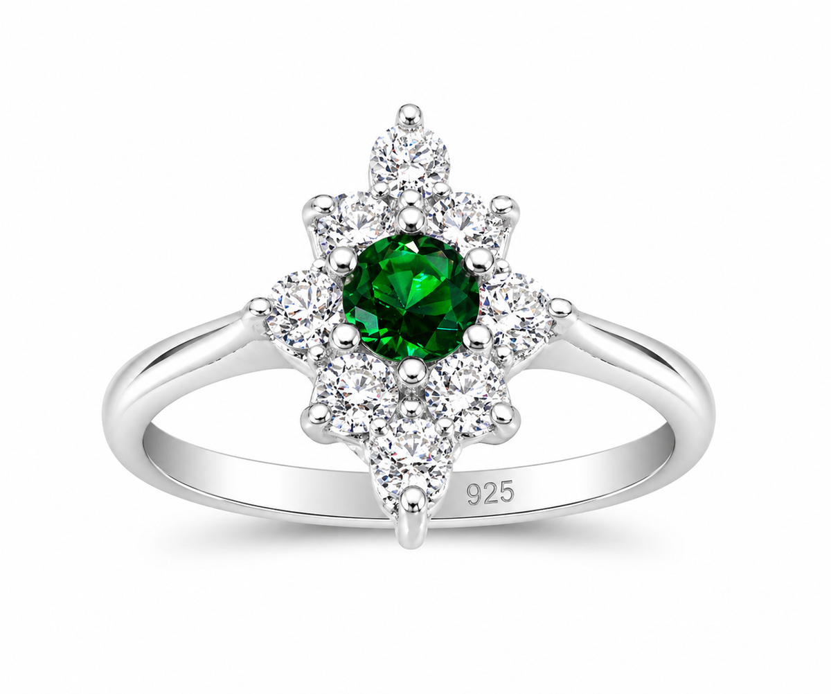 Verdant Bloom Green Crystal Flower Ring