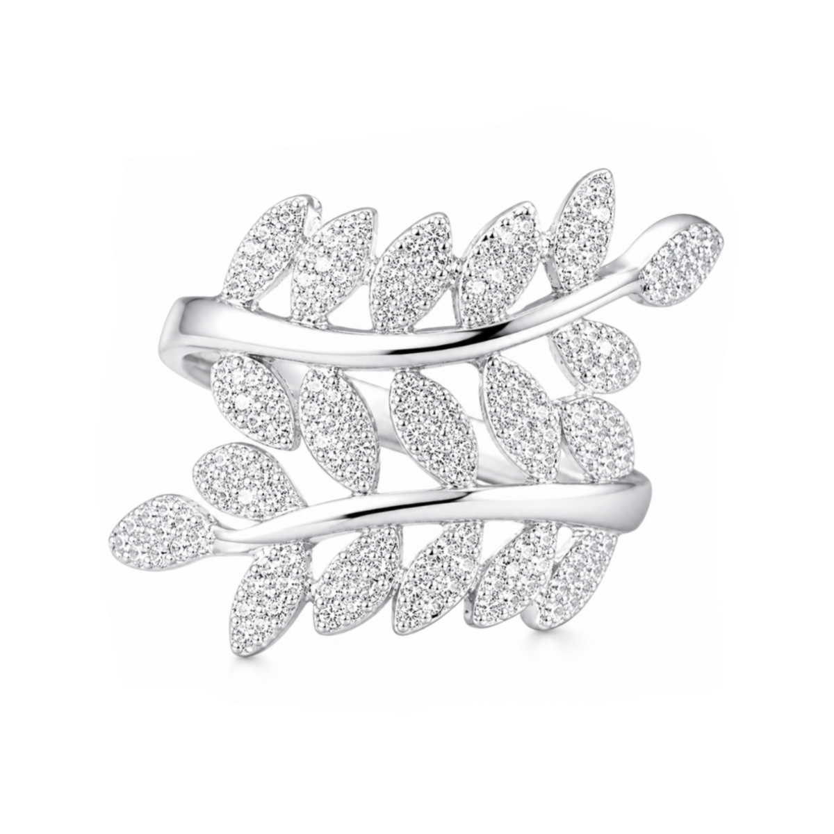 White Glitter Leaf Vine Ring