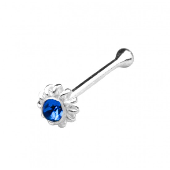 Silver Nose Bone Small Flower With Gem