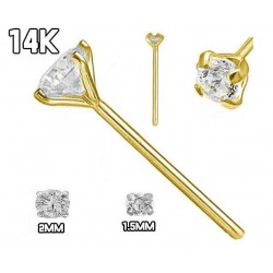  14Kt Yellow Gold Nose Stud,with Cubic Zirconia in Prong Setting 