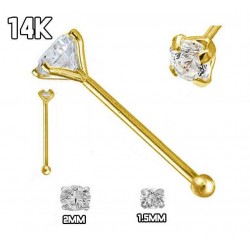 Nose Bones, 14Kt Yellow Gold With Cubic Zirconia in Prong Setting 
