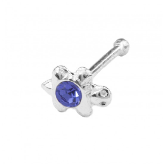 Turtle Silver Nose Bone  With Gem