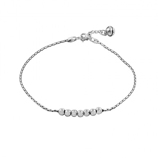 925 Sterling Silver Balls Snake Chain Anklet With a Bell