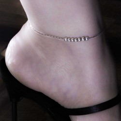 925 Sterling Silver Balls Snake Chain Anklet With a Bell