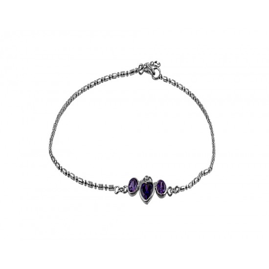 Chain with  Purple Heart And 2  Round Crystals Anklet