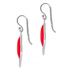 Red Square Gem  Half Textured Dangle Hook Earring