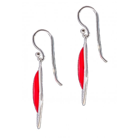 Red Square Gem  Half Textured Dangle Hook Earring