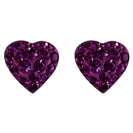 Purple Crystal Heart Stud Earring