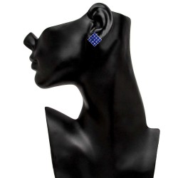 Dark Blue Micro Pave Square Stud Earrings