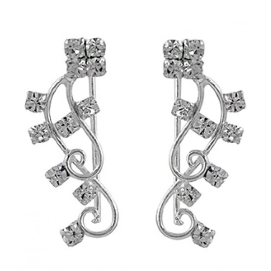 Vine Of Flowers With Clear Crystal Hook Earring