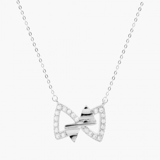 Double Bow Clear Crystal  Necklace