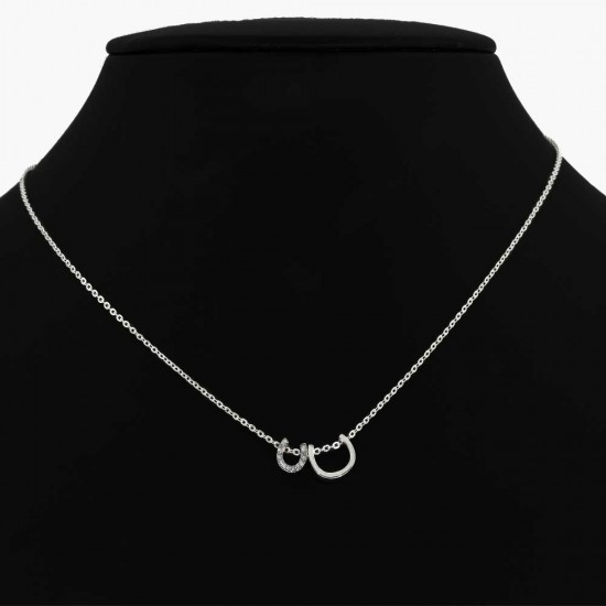 Double Clear Crystal Horse Shoe  Necklace