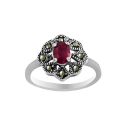 Double layer Flower Mercasite With Ruby Women's Ring