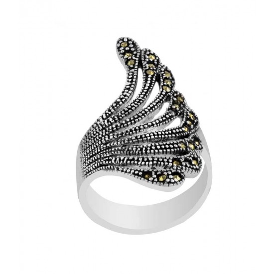 Marcasite Feather Cocktail Women's Ring