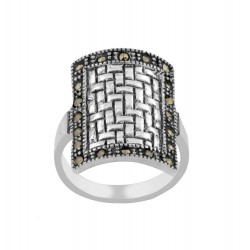 Marcasite Rectangle Weave Design Women's Ring