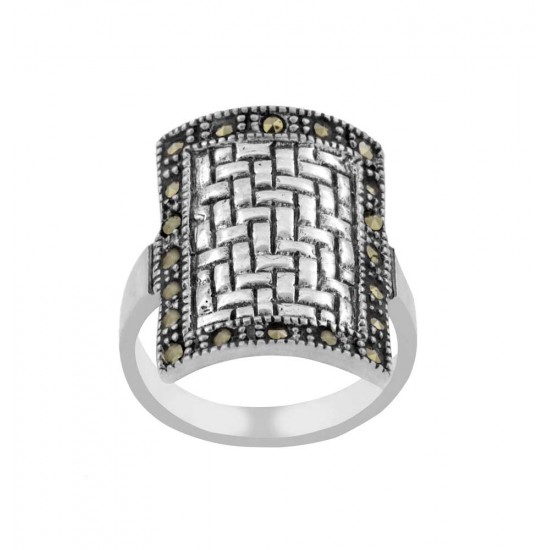 Marcasite Rectangle Weave Design Women's Ring