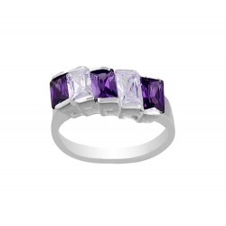 3 Clear And 3 Dark Purple Cubic Zirconia Ring
