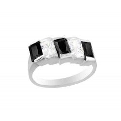 3 Clear And 3 Black Cubic Zirconia Ring