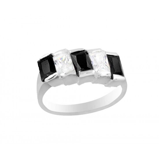 3 Clear And 3 Black Cubic Zirconia Ring