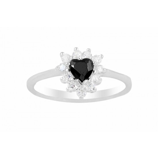 Black Crystal Heart Ring
