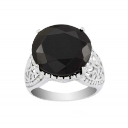 Large Black Oval Czech Crystal Royal Crown Filigree Ring