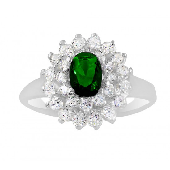 Green Oval Stone With Multi Cubic Zirconia