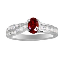 Red Oval Crystal & 3 Row of Clear Crystal Ring