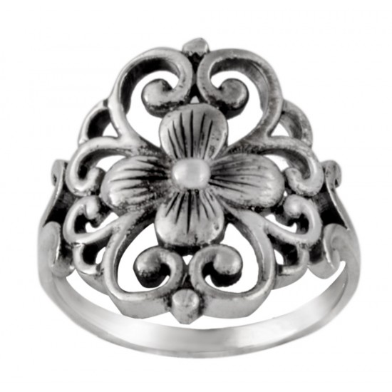 Sterling Silver 19 mm Floral Filigree Flower Ring