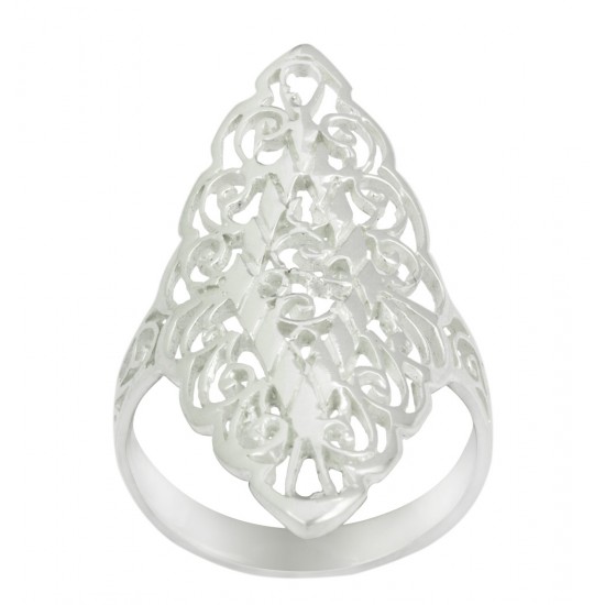 Cut Out Long Floral Filigree Design Ring