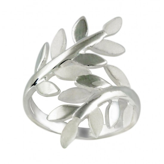 Satin And Silver Vine Leaf Thumb Ring 
