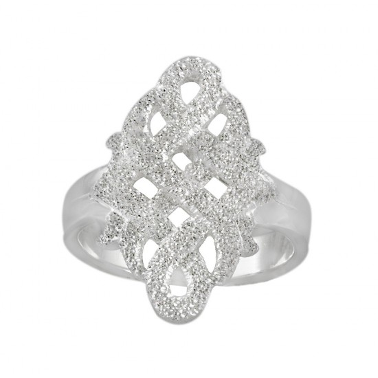 White Glitter Celtic Knot Sterling Silver Ring